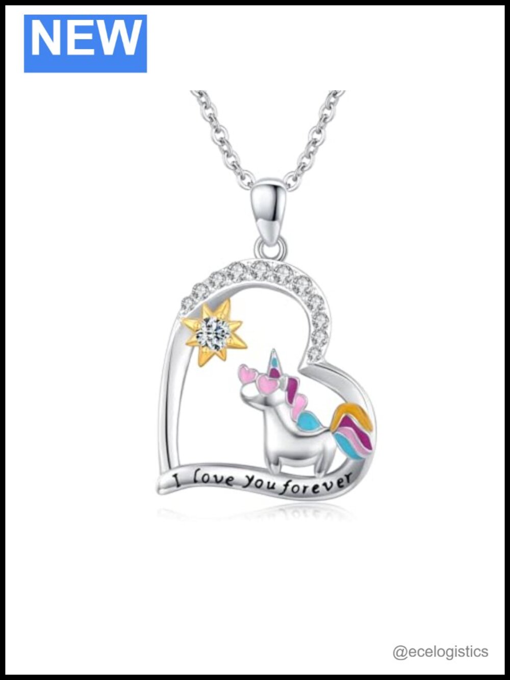 925 Sterling Silver Unicorn Pendant Necklace with CZ Heart Jewelry